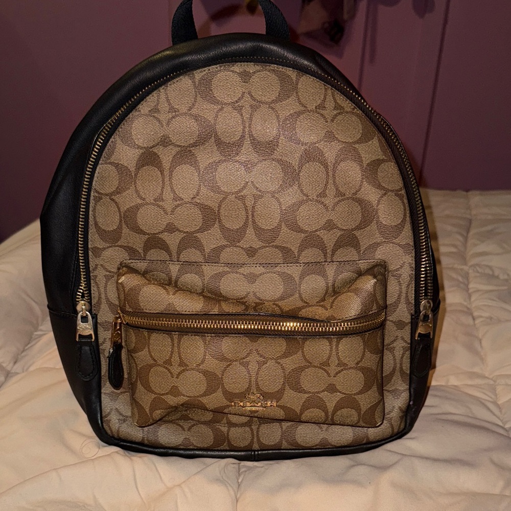 Coach Signature Tan and Black Backpack